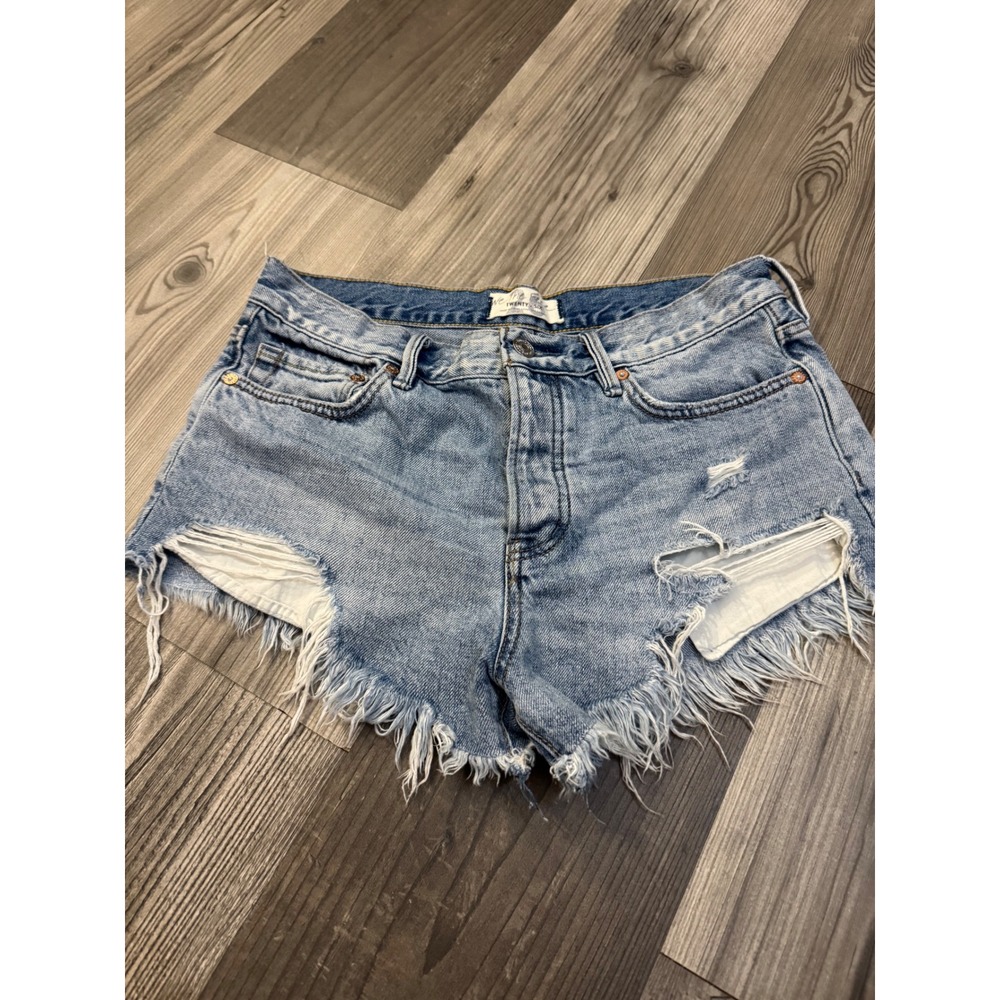 We The Free Free People Distressed Denim Shorts Light Wash Cut Offs Size 26